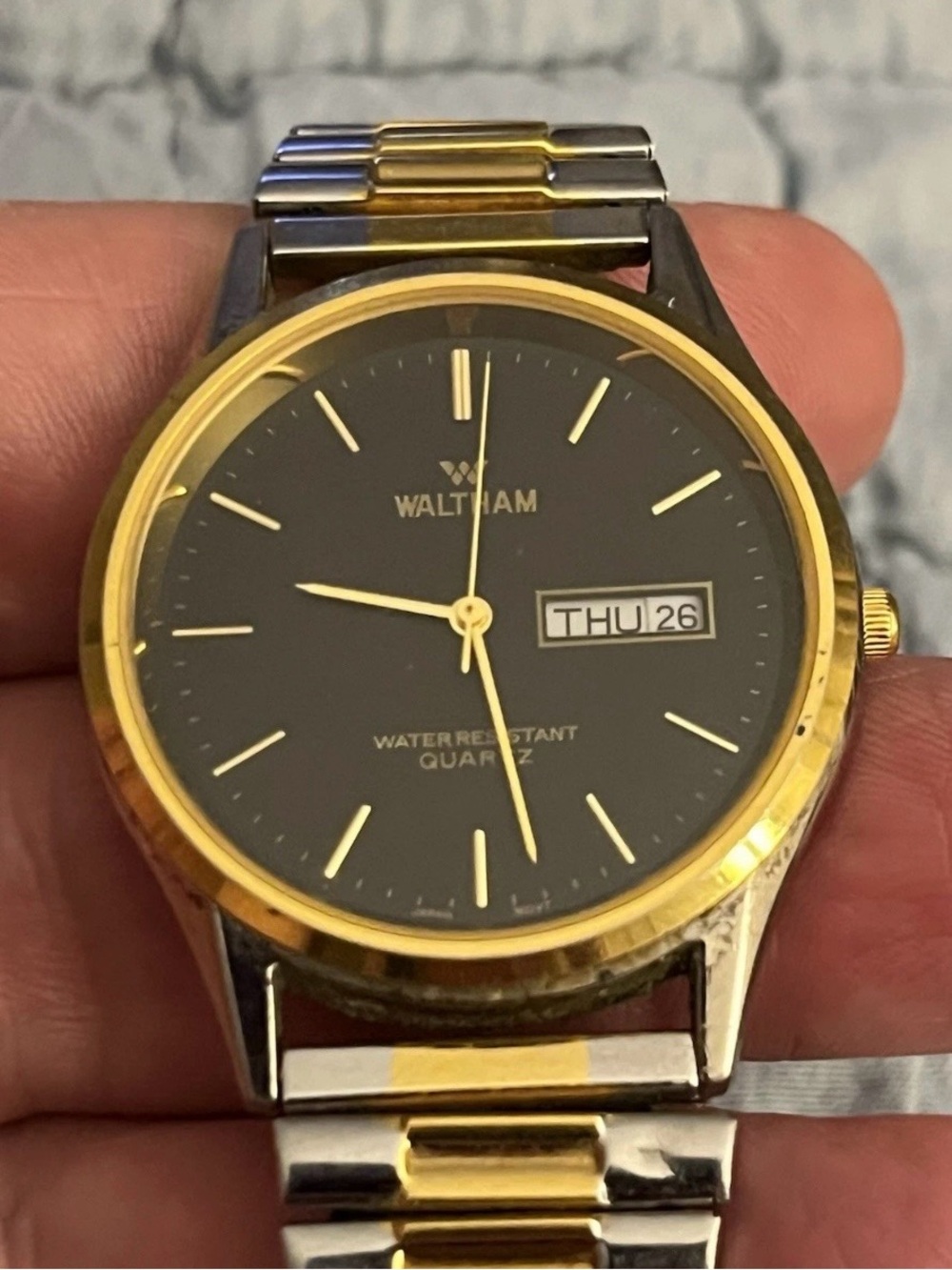 Waltham Vintage Watch: Day Date / Water Resistant Quartz / New Battery